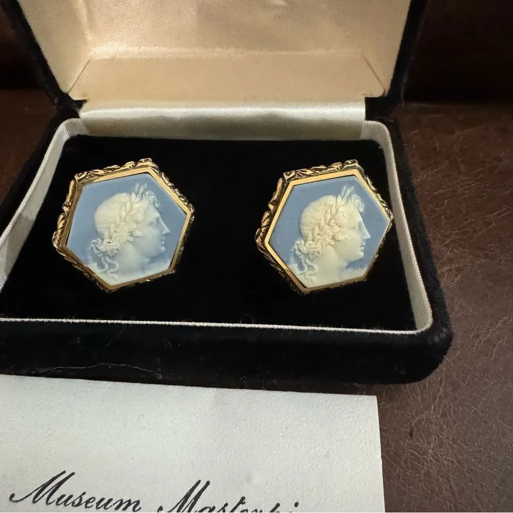 Museum Masterpiece by Dante Vintage Light Blue Apollo Cameo Style Cuff Links
